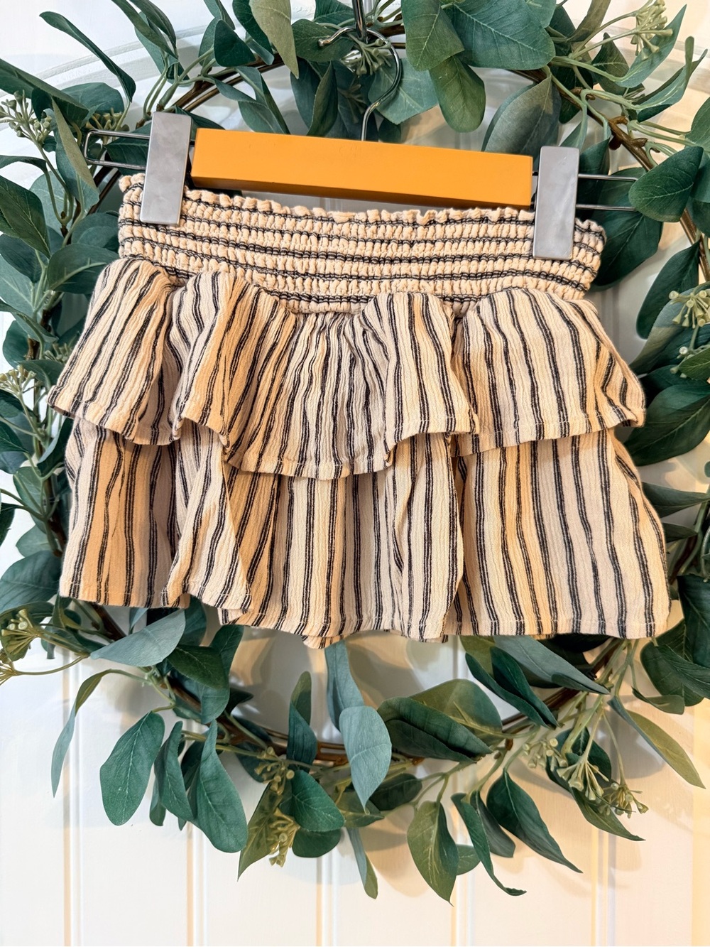 💫4/$25 • H&M Cream Tiered Mini Skirt with Black Stripes